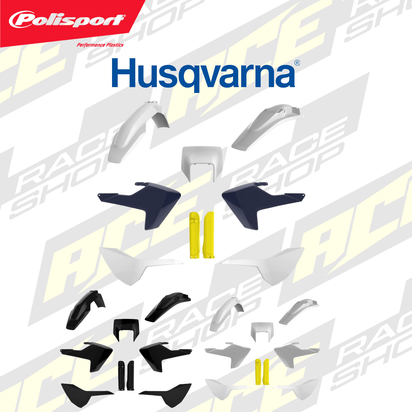 POLISPORT PLASTIC BOX KIT INC FORK GUARDS HUSQVARNA TE150 - 300, FE250 - 501 17 - 19, OEM 17 - 18 - ACE Race Shop