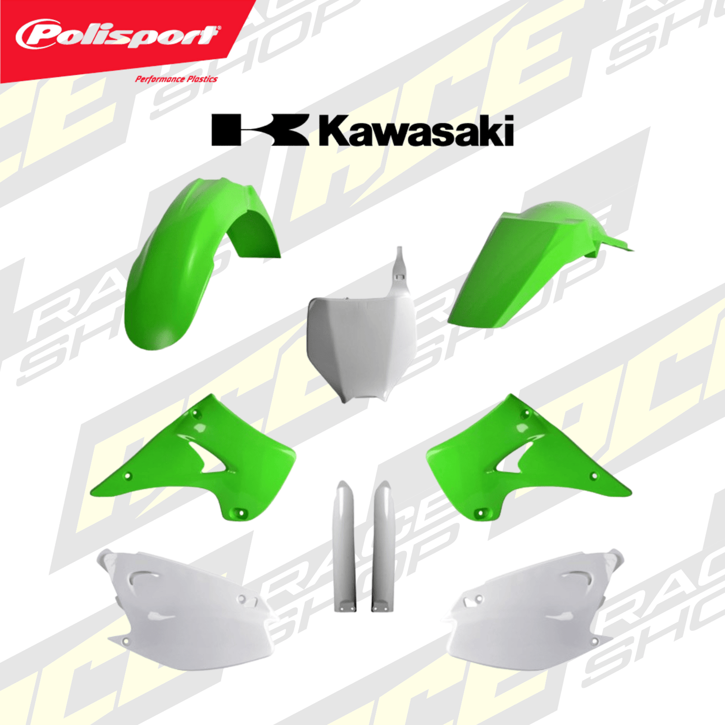 POLISPORT PLASTIC BOX KIT KAWASAKI KX125 - 250 03 INC FORK GUARDS OEM - ACE Race Shop