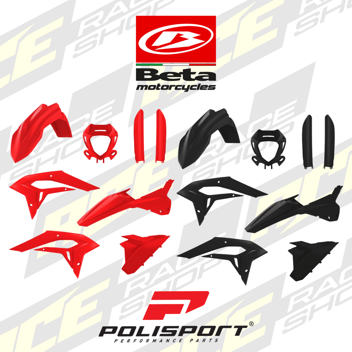 POLISPORT PLASTIC KIT INC FORK GUARDS BETA 250-300 X-TRAINER 23-26 - ACE Race Shop