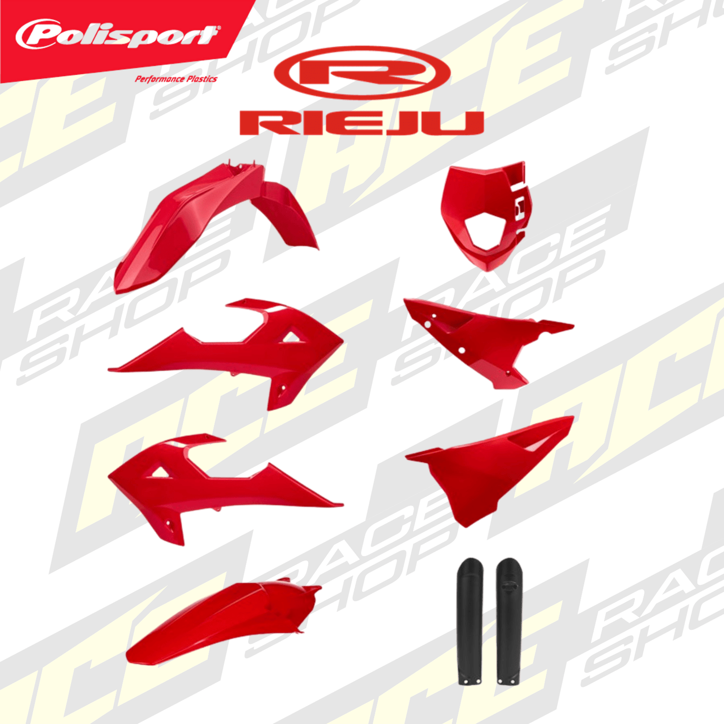 POLISPORT PLASTICNKIT INC FORK GUARDS RIEJU MR300I PRO/RACING 2026 - ACE Race Shop