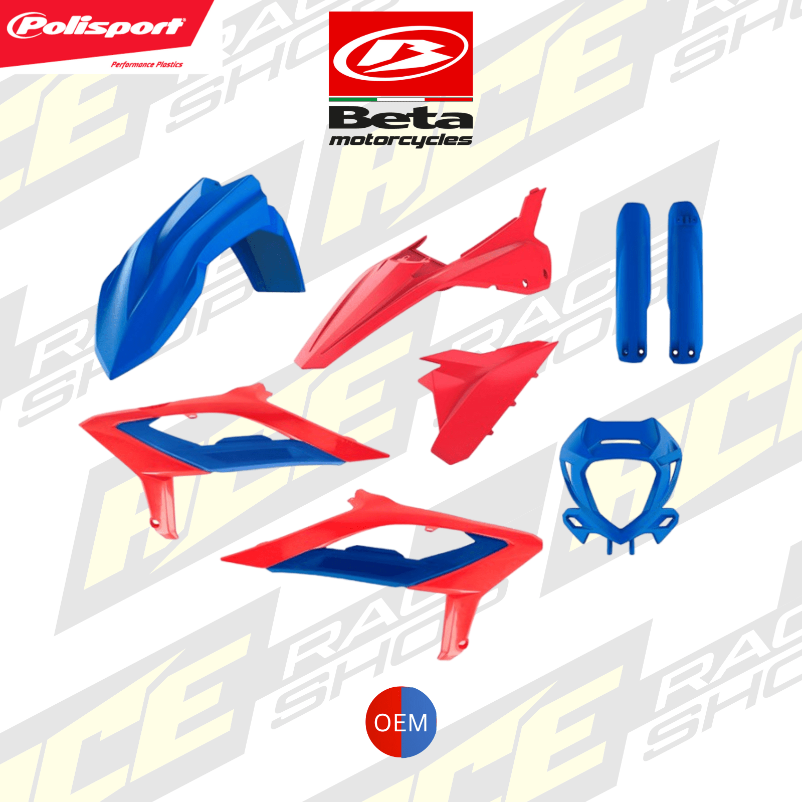 POLISPORTP PLASTIC BOX KIT BETA 125 - 480RR 2T+4T 23 - 24 INC FORK GUARDS - ACE Race Shop
