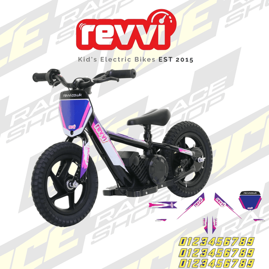 Revvi 12″ Electric Balance Bike Mx Pink/Purple Graphics Kit to fit Revvi 12" - ACE Race Shop