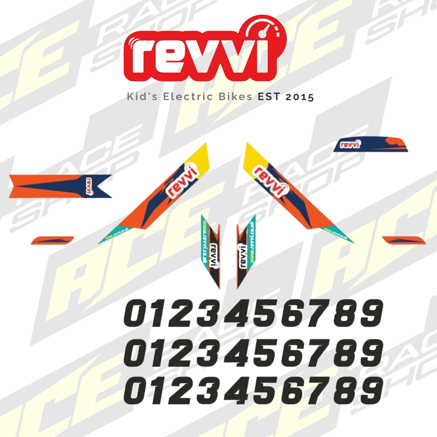 Revvi 16" & 16" PLUS Electric Balance Bike Mx Orange Graphics Kit to fit Revvi 16" & 16" PLUS - ACE Race Shop