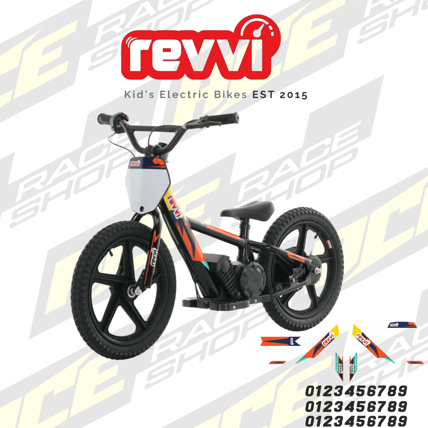 Revvi 16" & 16" PLUS Electric Balance Bike Mx Orange Graphics Kit to fit Revvi 16" & 16" PLUS - ACE Race Shop