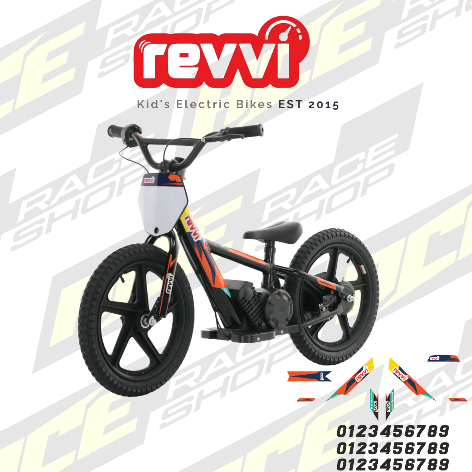 Revvi 16" & 16" PLUS Electric Balance Bike Mx Orange Graphics Kit to fit Revvi 16" & 16" PLUS - ACE Race Shop