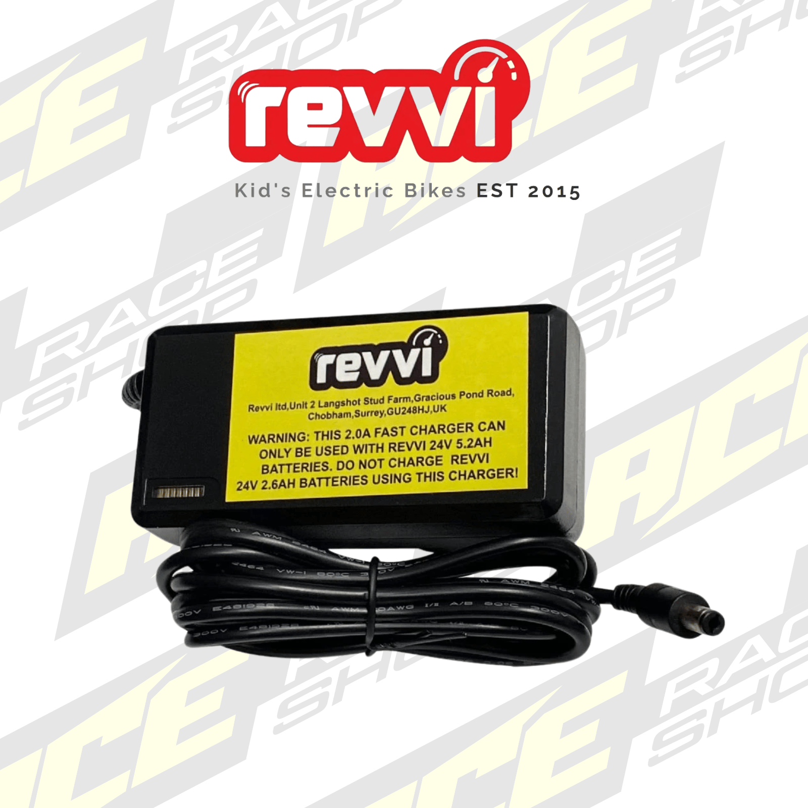 Revvi Fast Charger 2.0A - For use with 16" + 16" plus bikes with 24v 5.2/6.4ah - ACE Race Shop