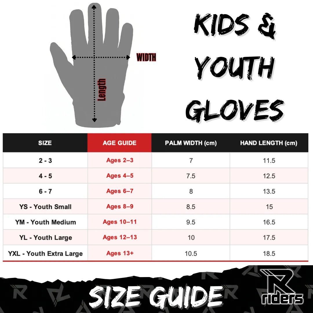 Revvi Kids Bike Racing Gloves Long Finger Tech GO-SHOCK Padding - ACE Race Shop