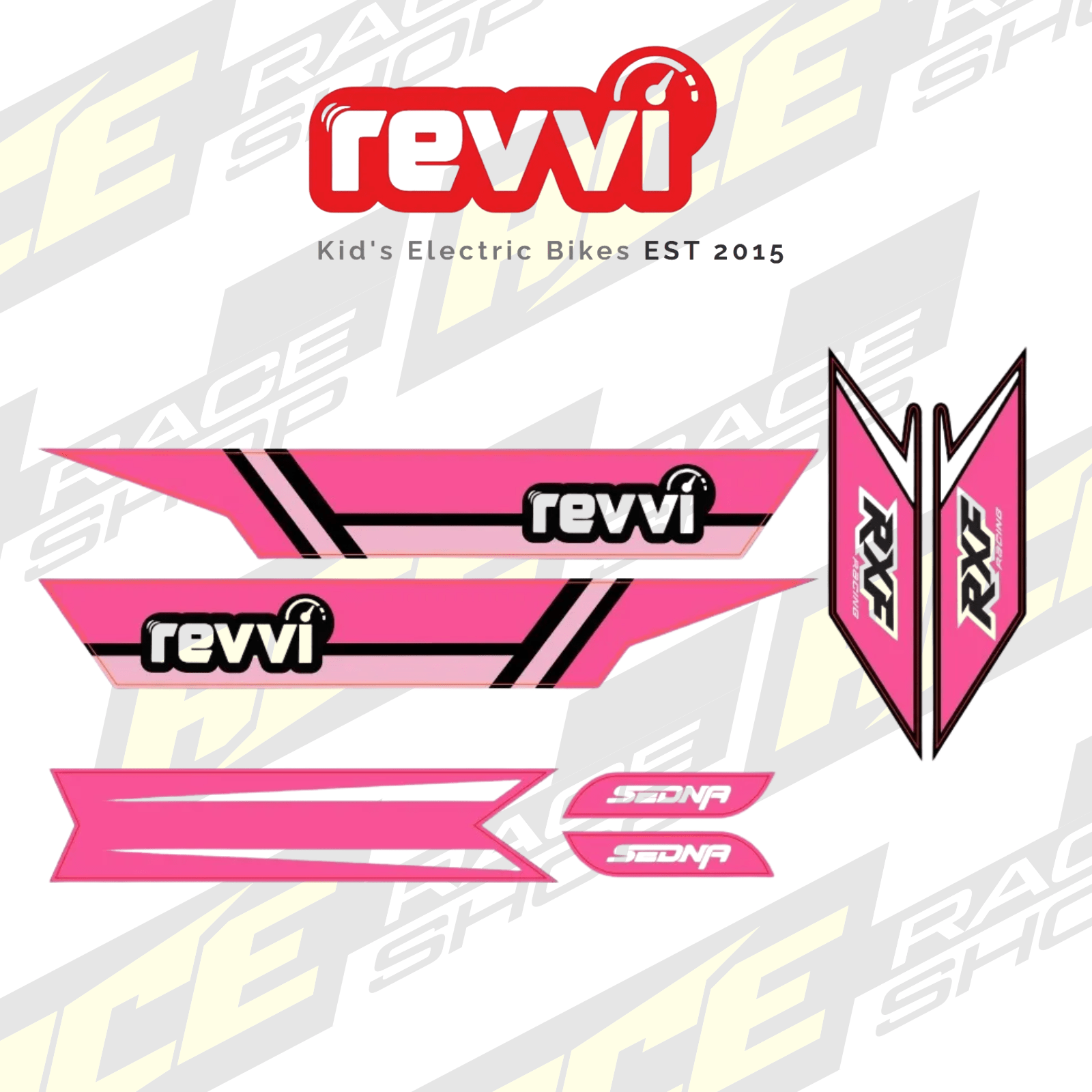 Revvi Pink Graphics Kit – To fit Revvi 12″ Electric Balance Bike - ACE Race Shop