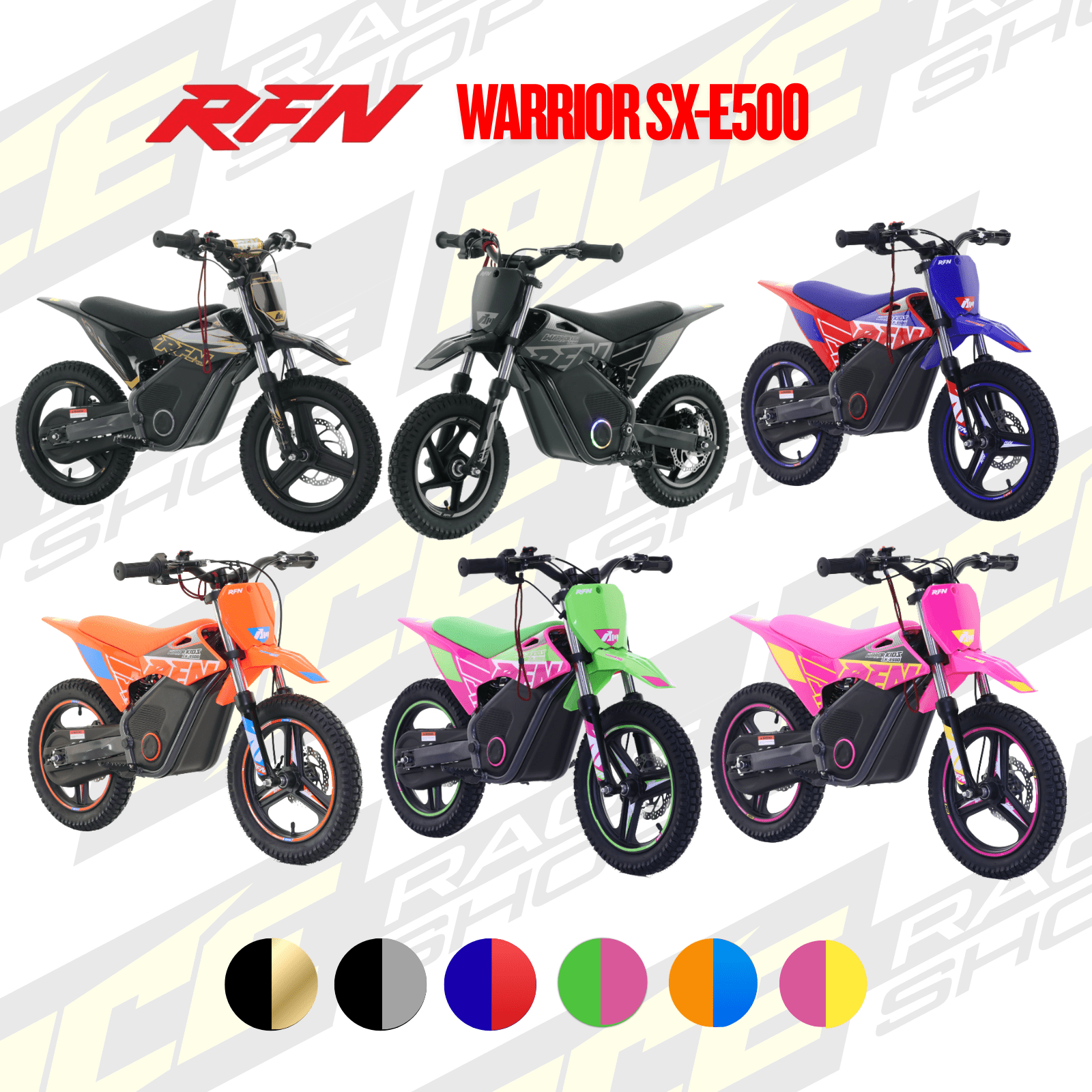 RFN WARRIOR SX E500 - 14" 36V 500W ELECTRIC KIDS MX MOTOCROSS BIKE - ALL COLOURS - NOT REVVI - ACE Race Shop
