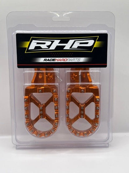 RHP ORANGE WIDE FOOTPEGS TO FIT KTM SX SXF EXC TPI EXCF 125 - 450 2016 - 2023 - ACE Race Shop