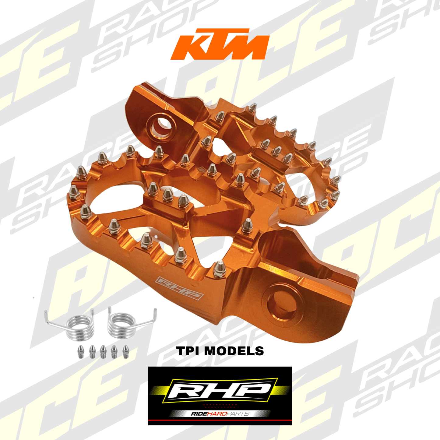 RHP ORANGE WIDE FOOTPEGS TO FIT KTM SX SXF EXC TPI EXCF 125 - 450 2016 - 2023 - ACE Race Shop