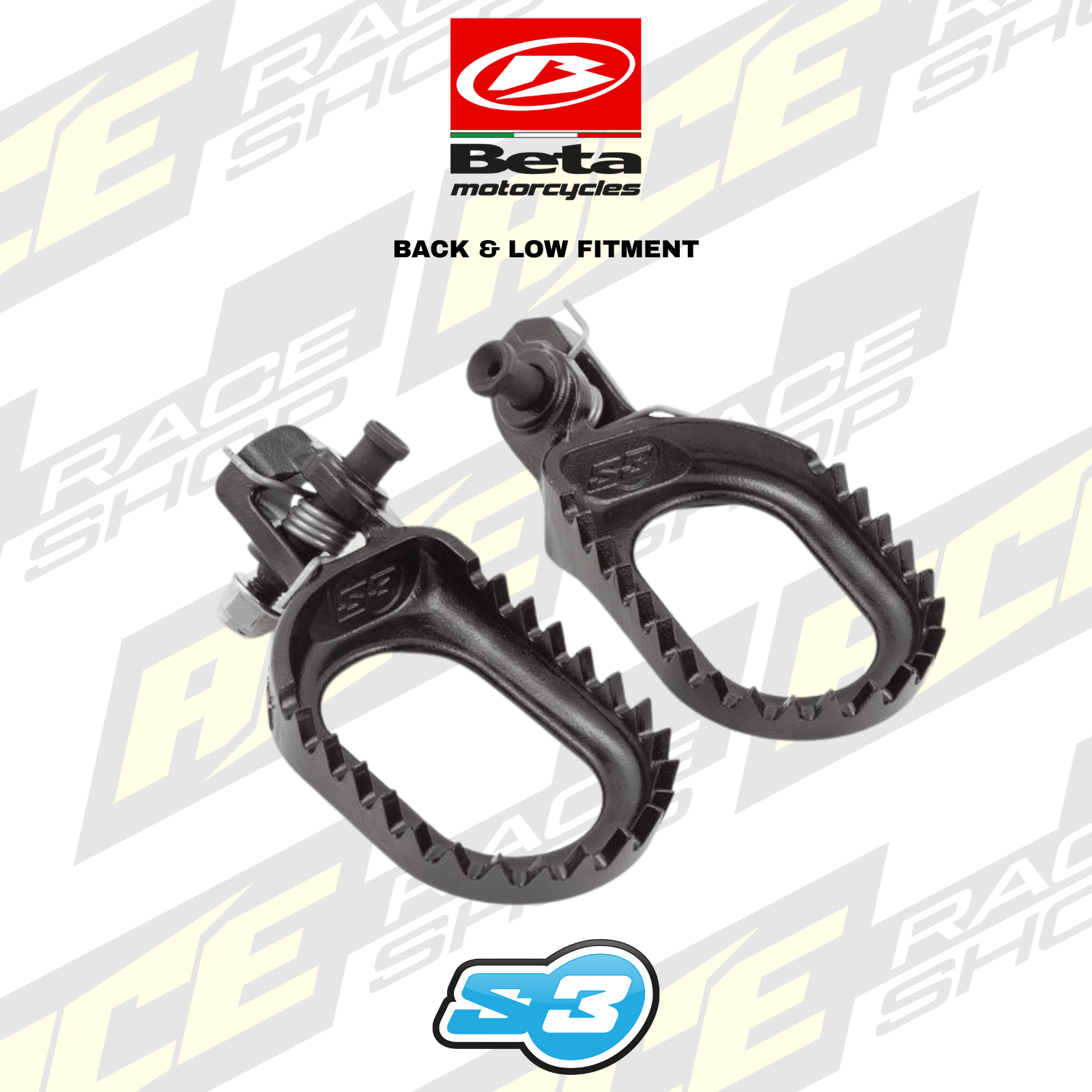 S3 PUNK Enduro Footpegs BETA RR 2020 - 2026 BLACK 'BACK & LOW' - ACE Race Shop