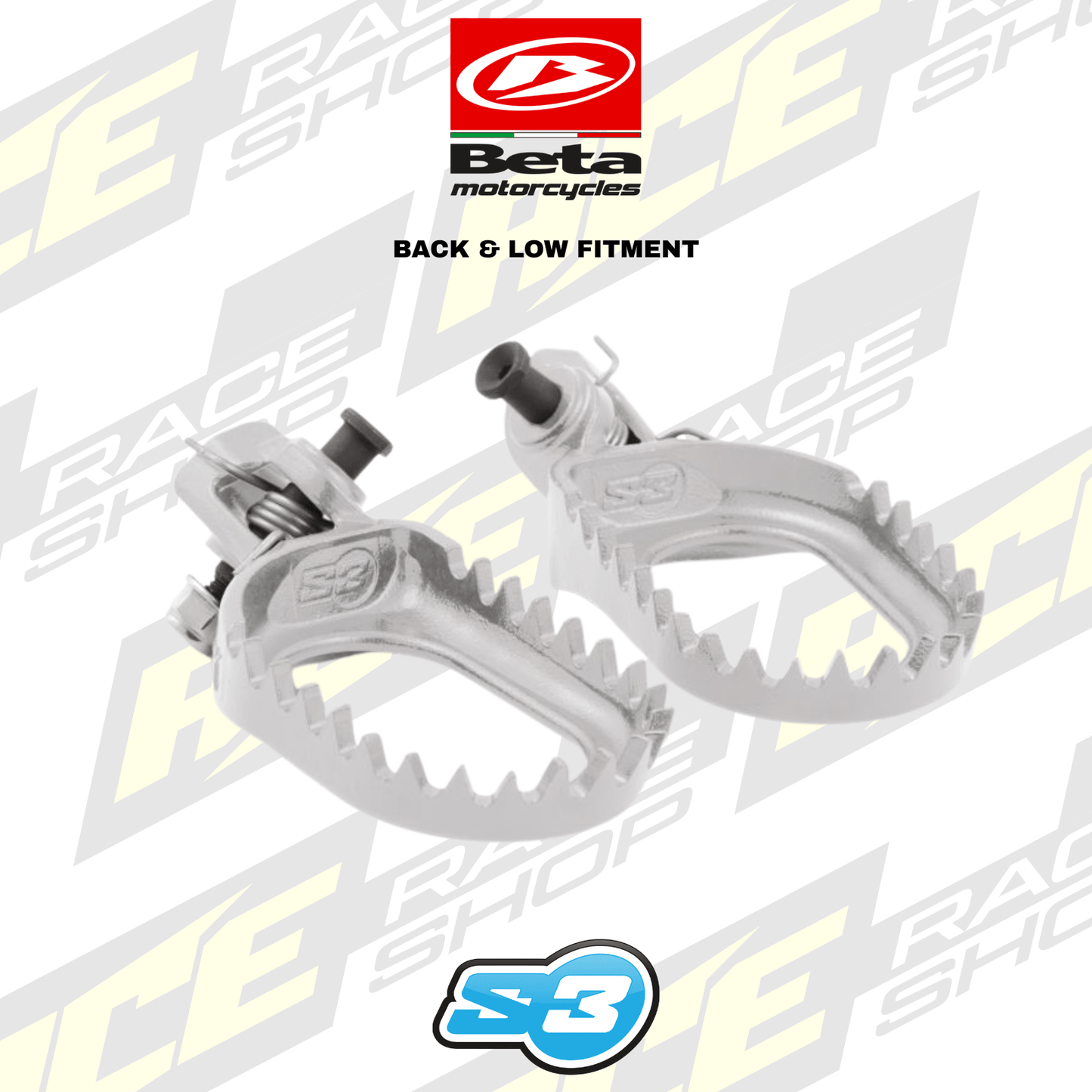 S3 PUNK Enduro Footpegs BETA RR 2020 - 2026 SILVER 'BACK & LOW' - ACE Race Shop