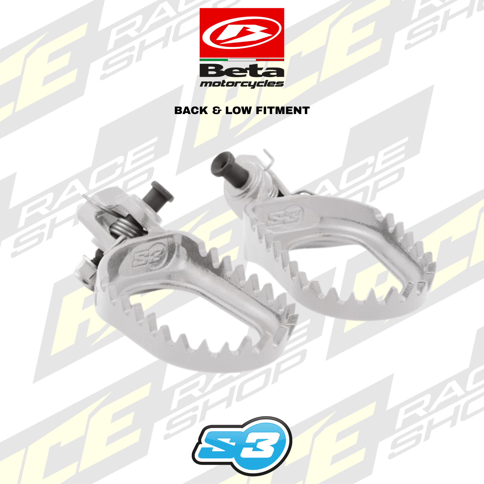 S3 PUNK Enduro Footpegs BETA RR 2020 - 2026 SILVER 'BACK & LOW' - ACE Race Shop