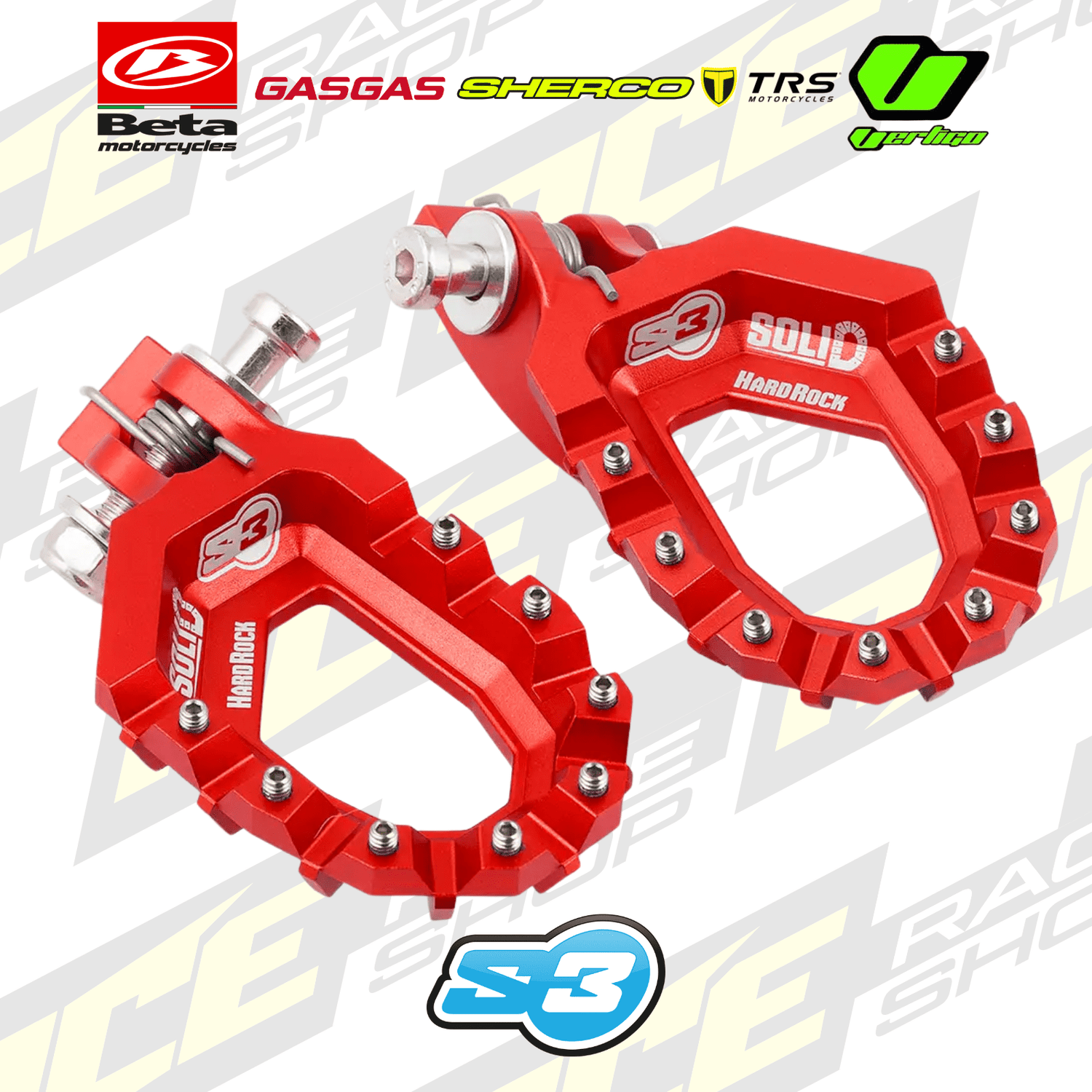 S3 TRIALS FOORPEGS/FOOTRESTS - 'SOLID HARDROCK' RED - ACE Race Shop