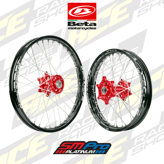 SM PRO PLATINUM WHEEL SET BETA 125 - 480 RR ENDURO 2025/2026 RED HUB BLACK RIM - ACE Race Shop