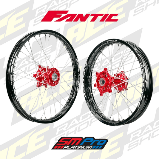 SM PRO PLATINUM WHEEL SET FANTIC XX - F 125/250 22 - 25 RED HUB BLACK RIM - ACE Race Shop