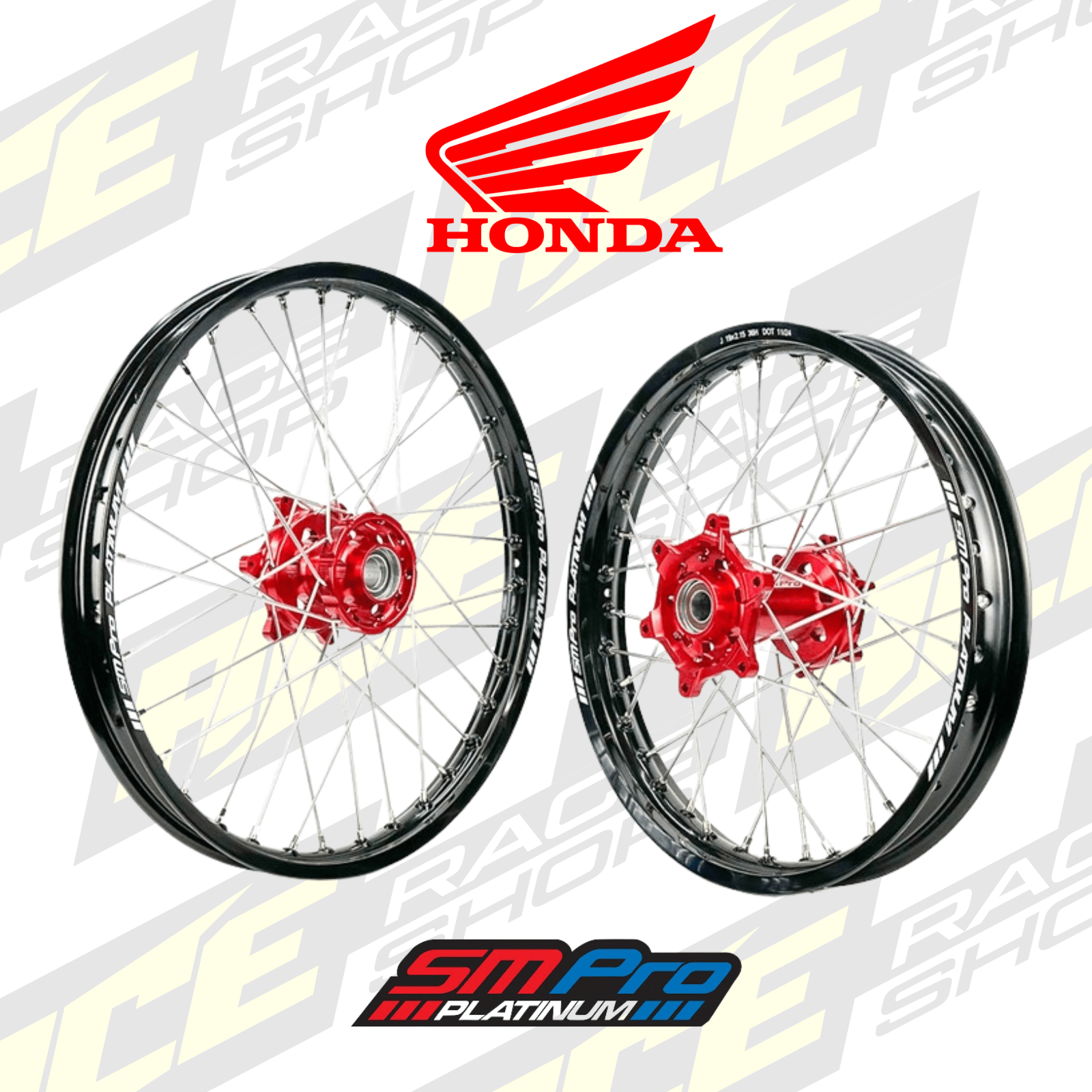 SM PRO PLATINUM WHEEL SET HONDA CRF250 14 - 25, CRF450 13 - 25 RED HUB BLACK RIM - ACE Race Shop