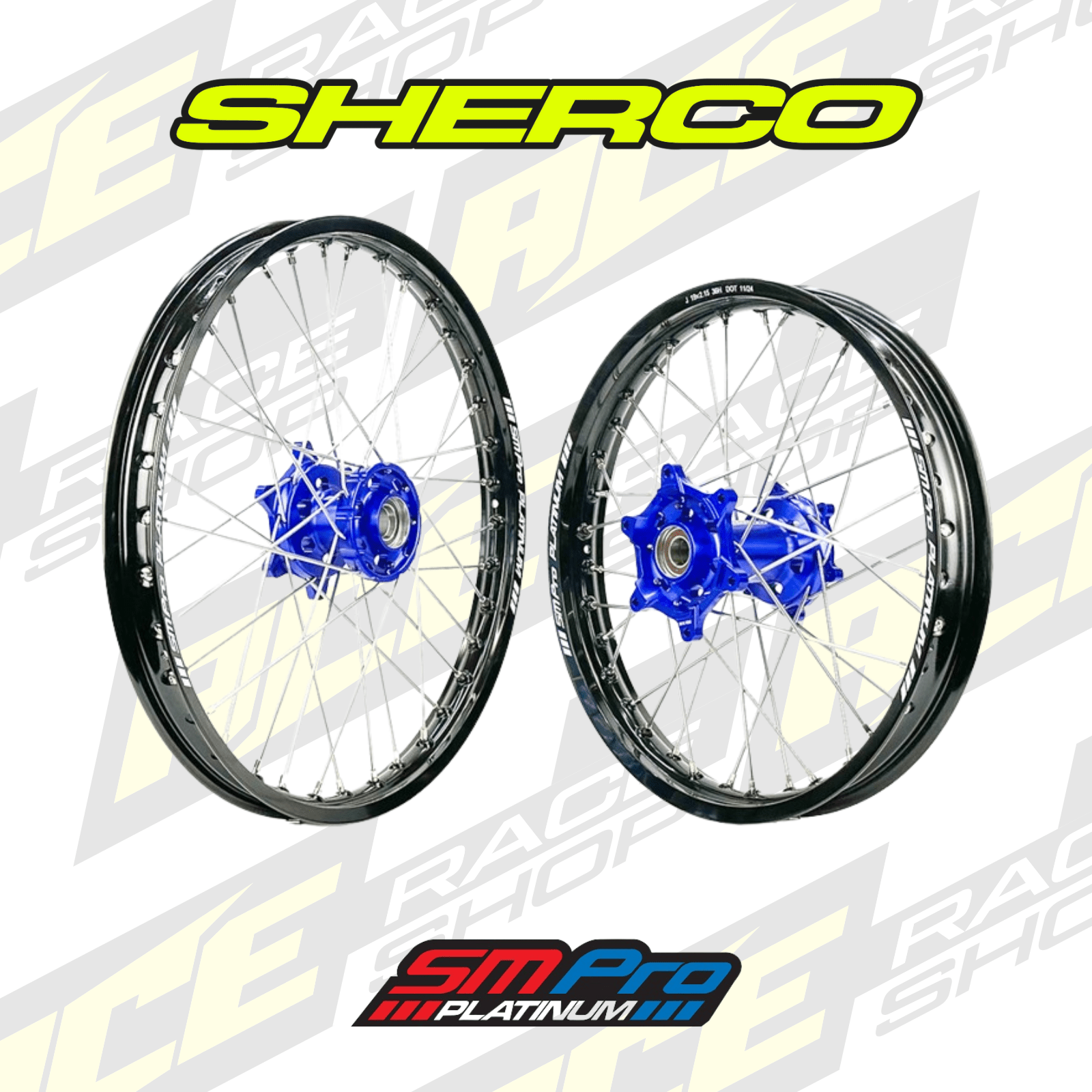 SM PRO PLATINUM WHEEL SET SHERCO 125 - 500 SER/SEF 24 - 25 BLUE HUB BLACK RIM - ACE Race Shop