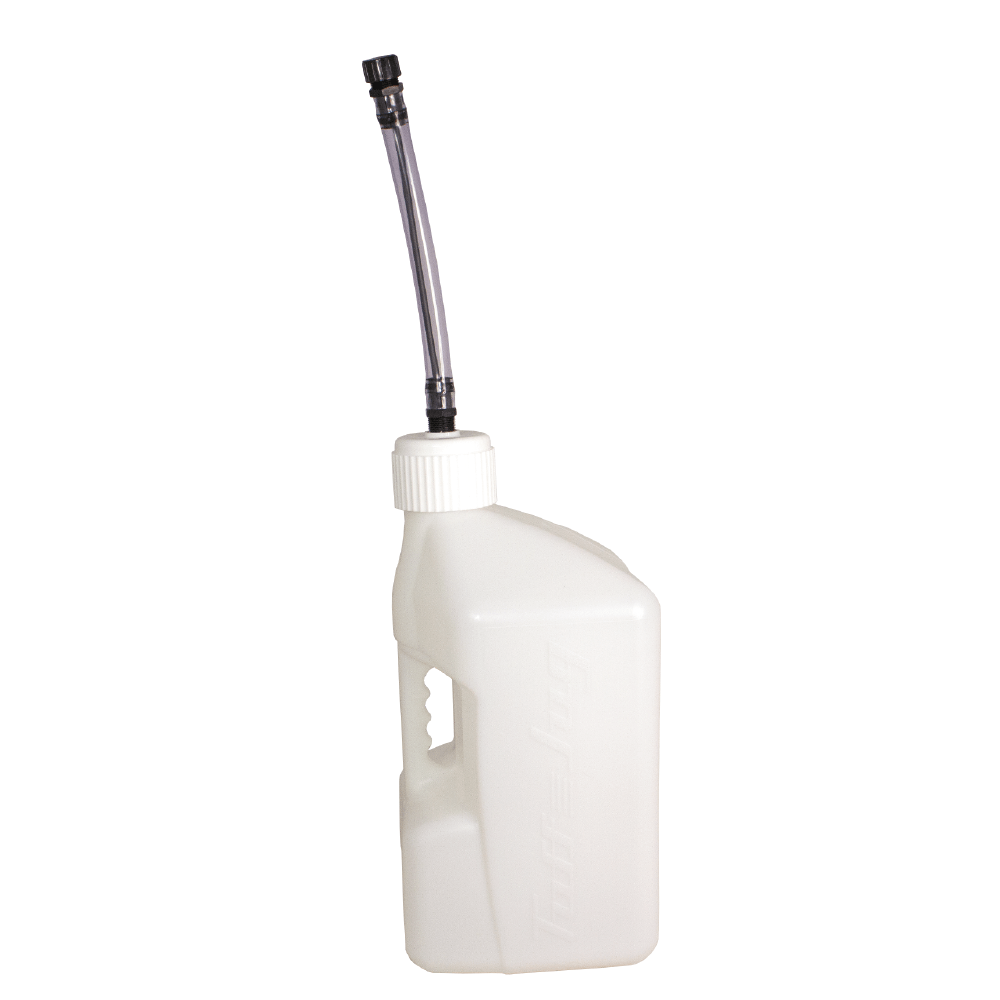 TUFF JUGS 20 LITRE TUFF JUG STD CAP W/ AUTO SPOUT WHITE/CLEAR - ACE Race Shop